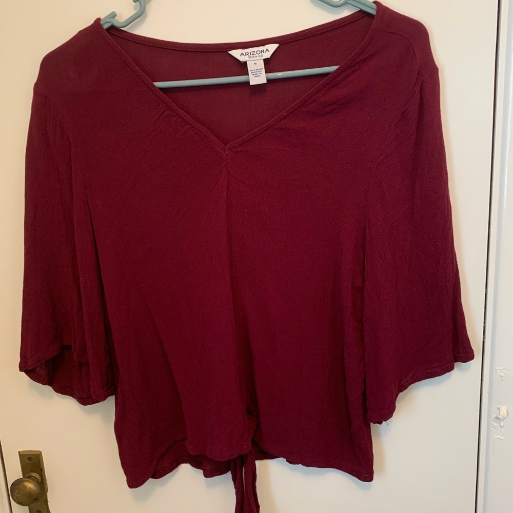 Red cropped tie blouse